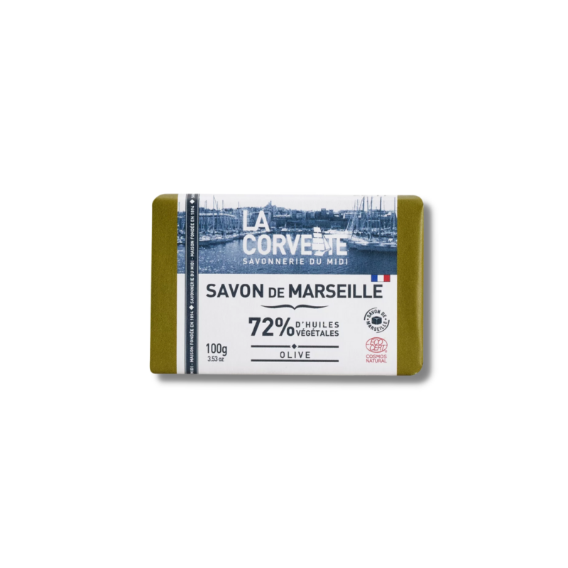 savon de Marseille olive, savon naturel, La Corvette, soins corporels bio, savon traditionnel, écologie, soin doux, peau sensible.